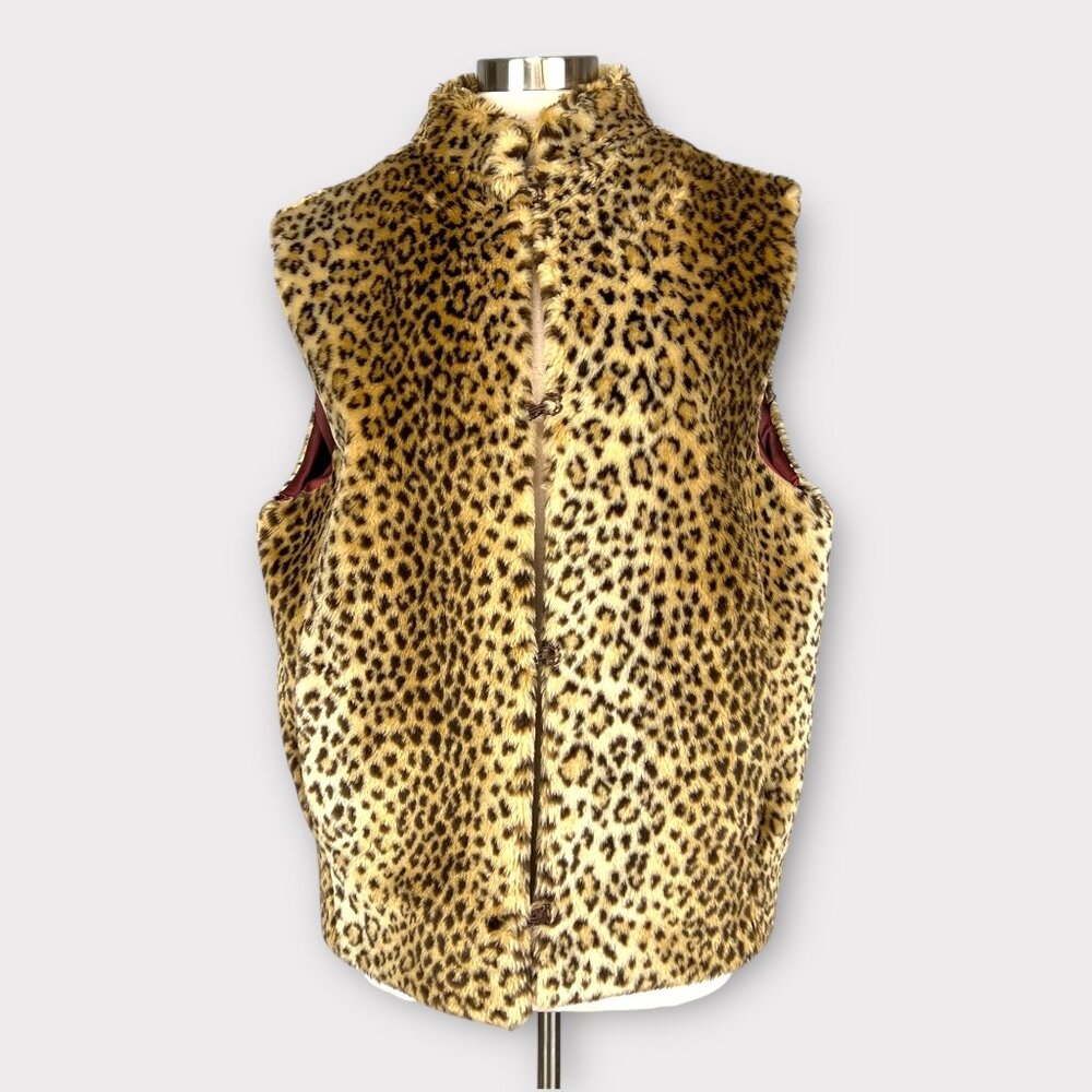 Donna Salyers Fabulous Furs Womens Leopard Faux Fur Vest Hook Front size Large